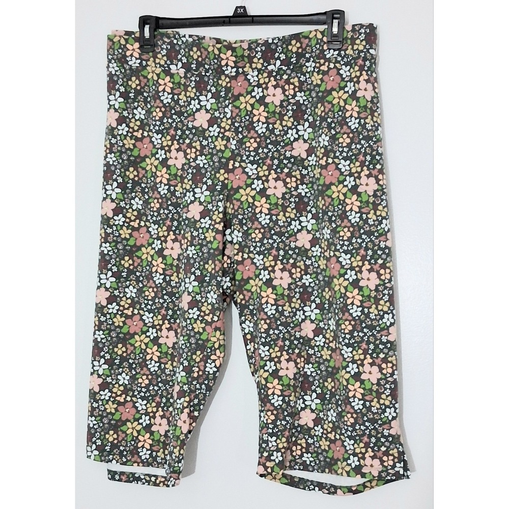 Sport Savvy Capri Pants Size 5XP Petite Green French Terry Floral Pullon Garden